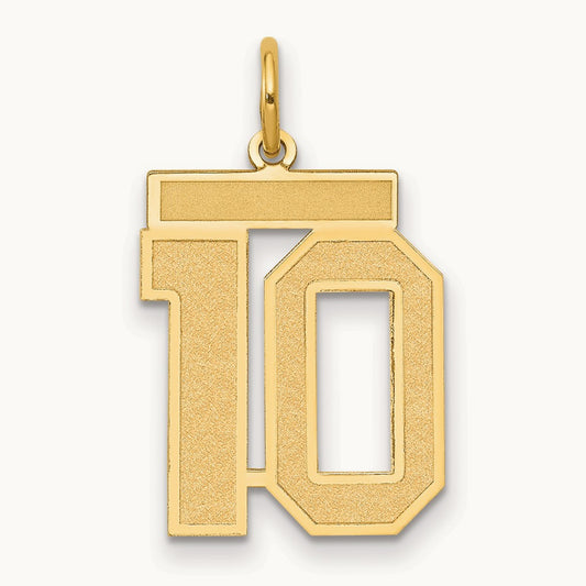 Medium Satin Number 10 Charm — 14K Yellow Gold