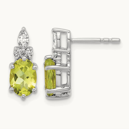 Diamond and Peridot Post Earrings — 14K White Gold