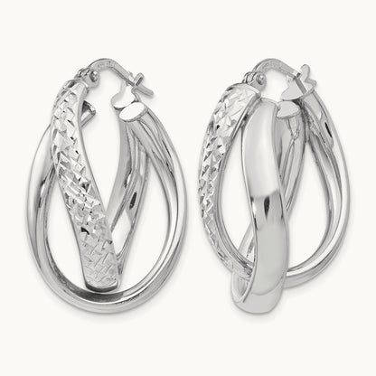 RH-plated Polished / Textured Fancy Hoop Earrings, Sterling Silver — Leslie's