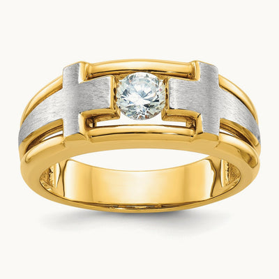 IBGoodman Men's Polished Satin & Cut-Out Dia Cross Ring, 14K Two-tone