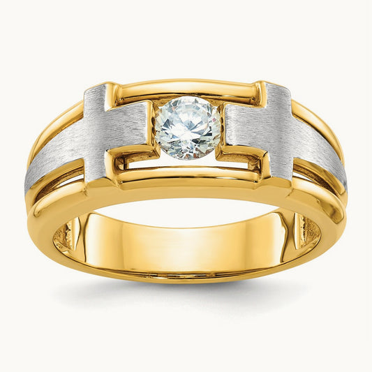 IBGoodman Men's Polished Satin & Cut-Out Dia Cross Ring, 14K Two-tone