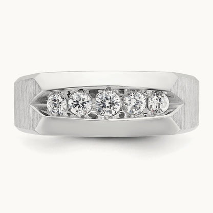 IBGoodman Men's Polished & Satin 5-Stone Diamond Ring, 14K White Gold