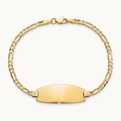 Oval Figaro ID Bracelet — 14K Yellow Gold