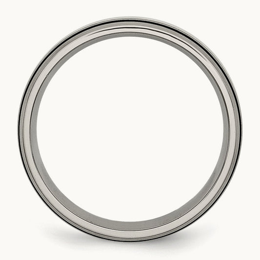 Antiqued Brushed Center Sterling Silver Inlay Grooved Band, 6mm, Titanium