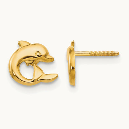 Madi K Dolphin Post Screwback Earrings, 14K
