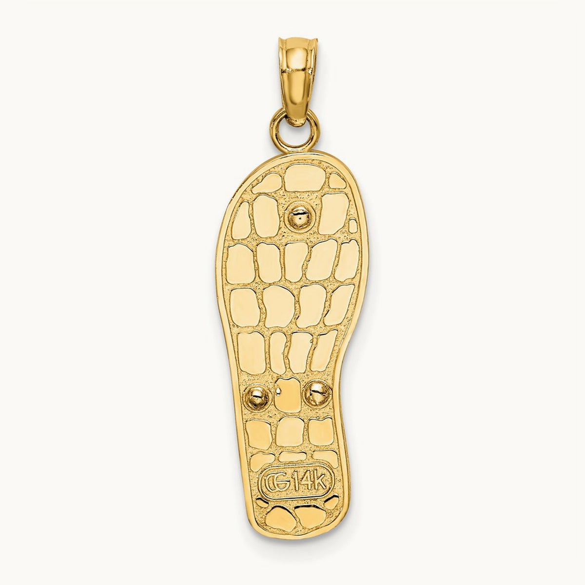 Rhodium 3D Enamel Pink Flowers On Blue Stripes Flip-Flop Charm, 14K