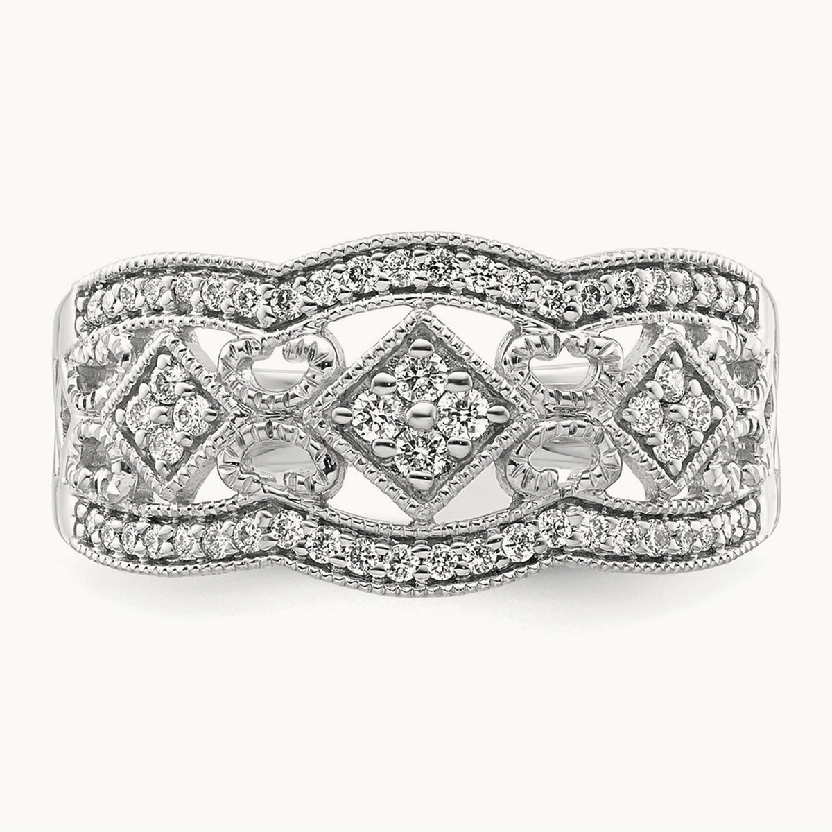 Diamond Vintage Ring, 14K White Gold