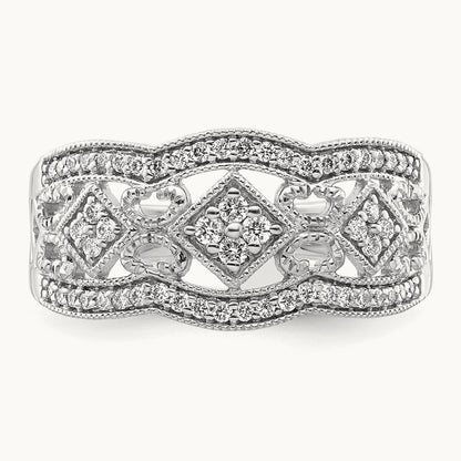 Diamond Vintage Ring, 14K White Gold