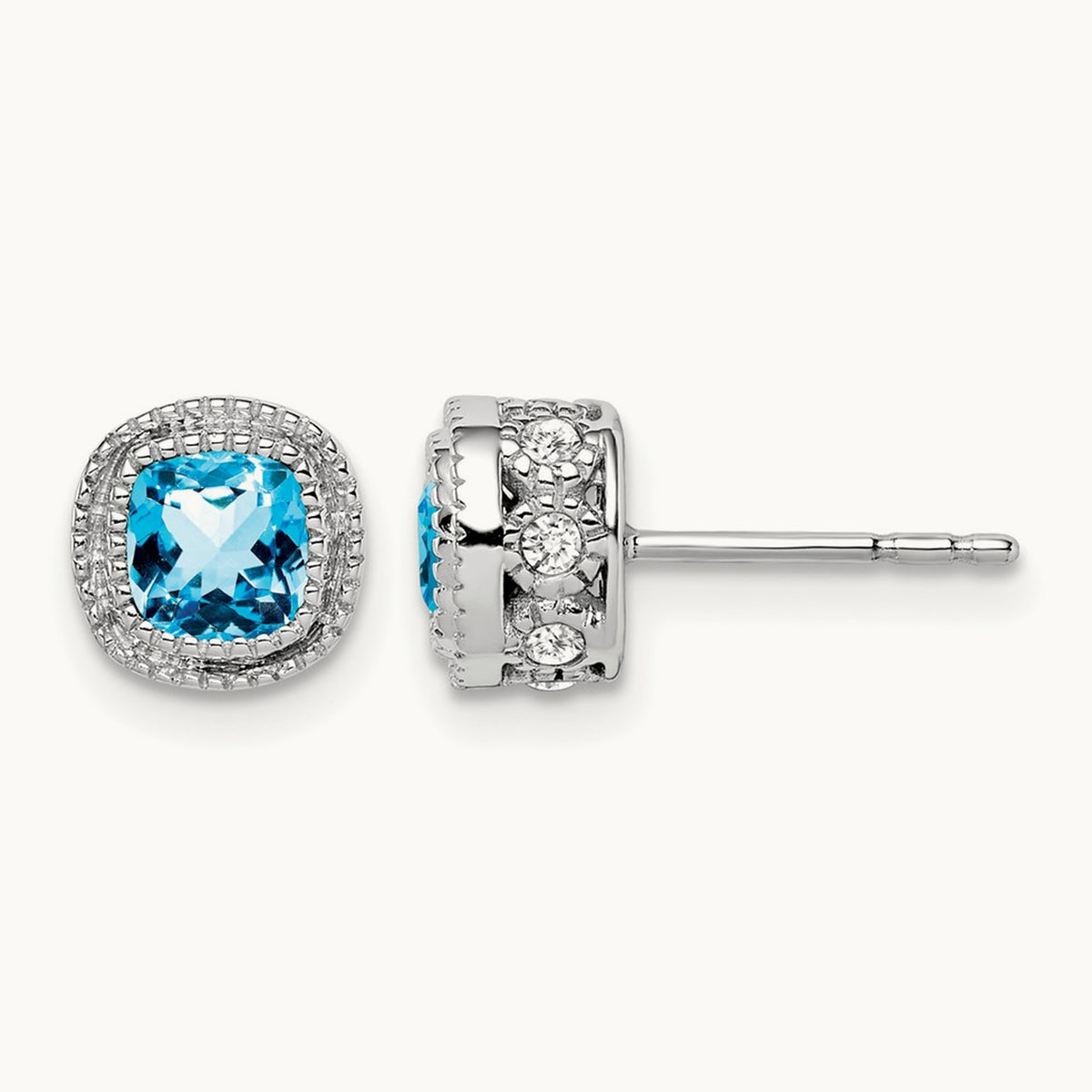 Cushion Blue Topaz and Diamond Earrings — photo set