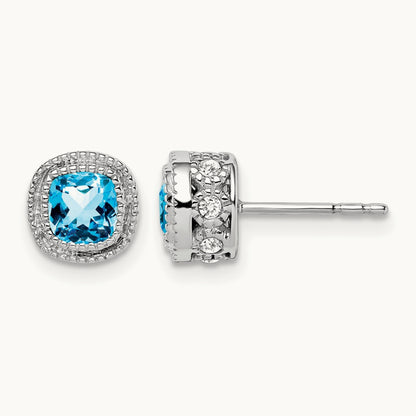 Cushion Blue Topaz and Diamond Earrings — photo set