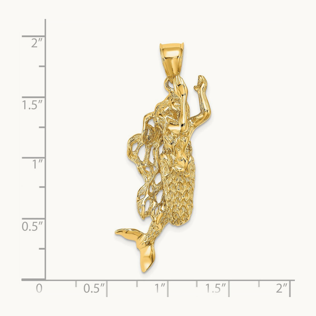 3-D Textured Large Mermaid Charm, 14K