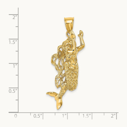 3-D Textured Large Mermaid Charm, 14K