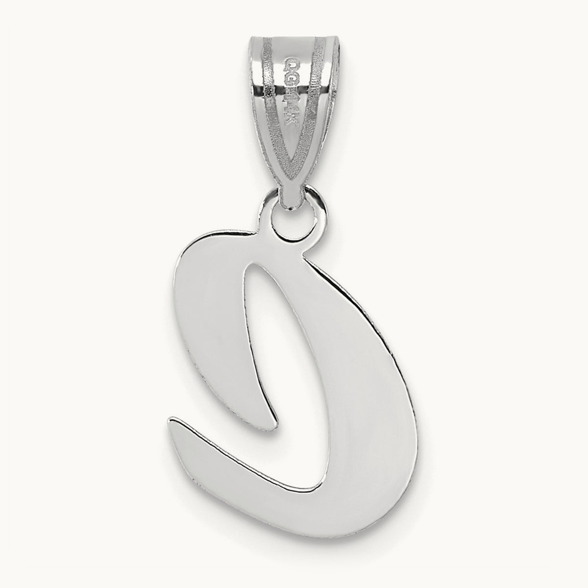 Polished Script Initial Pendant — 14K White Gold, C