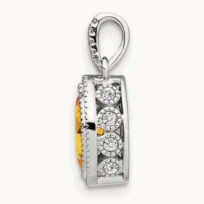 Marquise Citrine and Diamond Pendant, 14K White Gold