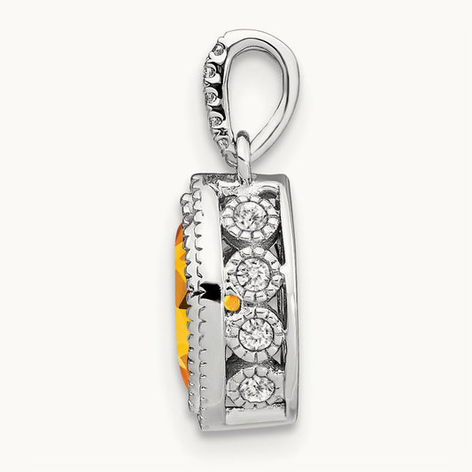 Marquise Citrine and Diamond Pendant, 14K White Gold