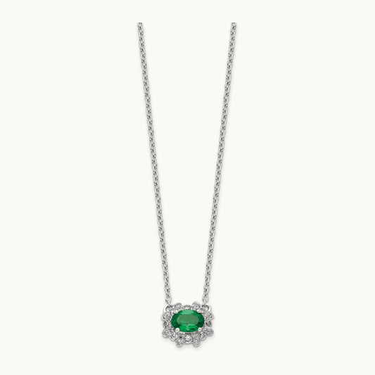 Diamond and Oval Emerald 18 inch Necklace, 14K White Gold