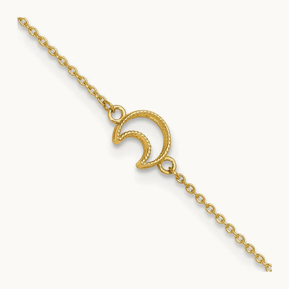 Textured and Polished Moon 9in Plus 1in ext. Anklet, 14K Gold