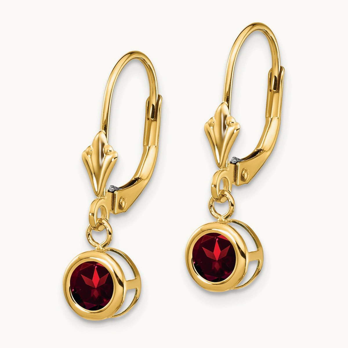 Garnet Leverback Earring, 5mm, 14K