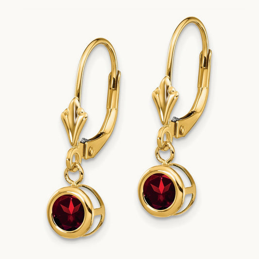 Garnet Leverback Earring, 5mm, 14K