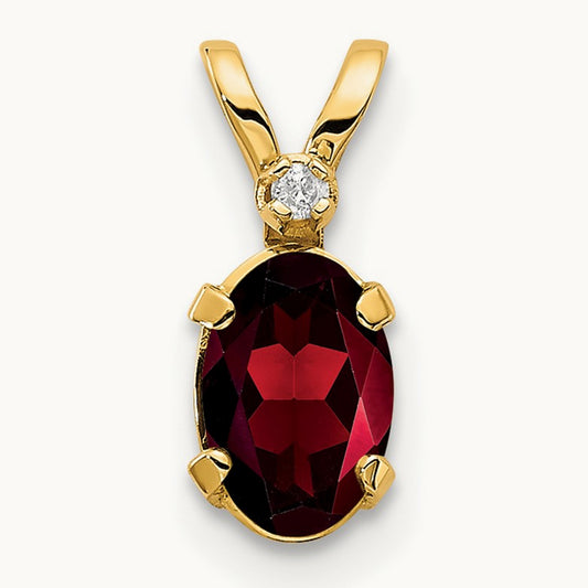 Diamond & Garnet Birthstone Pendant — 14K Yellow Gold