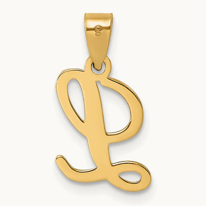 Script Letter L Initial Pendant, 14K Yellow Gold