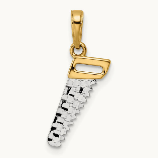 D/C Saw Pendant, 14K with White Rhodium
