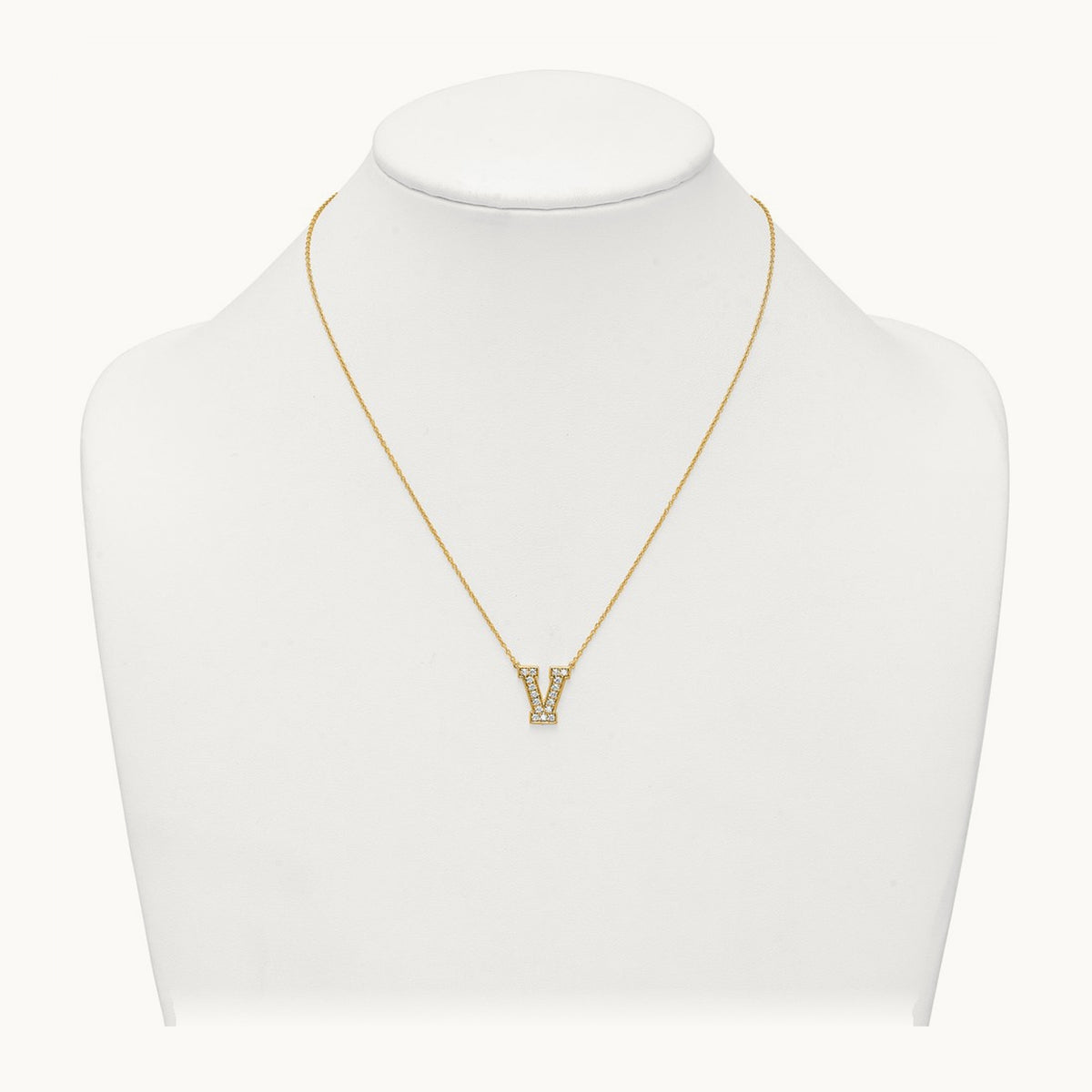 Initial Necklace — 14K Yellow Gold, V, 3/8 ct