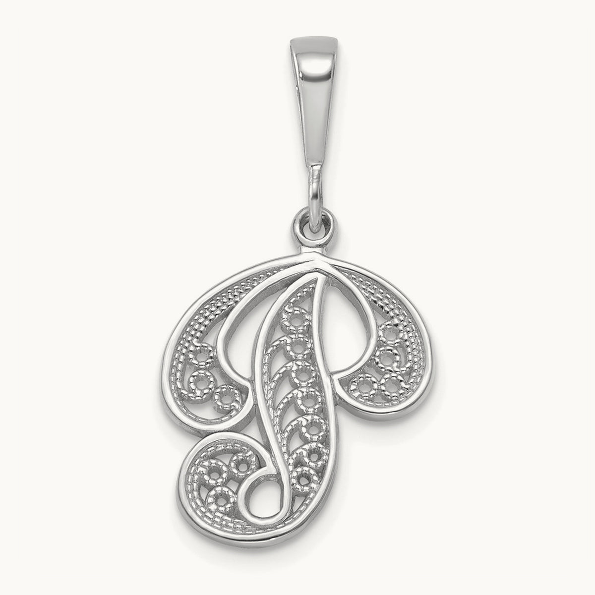 Solid Polished Script Filigree Initial Pendant — P