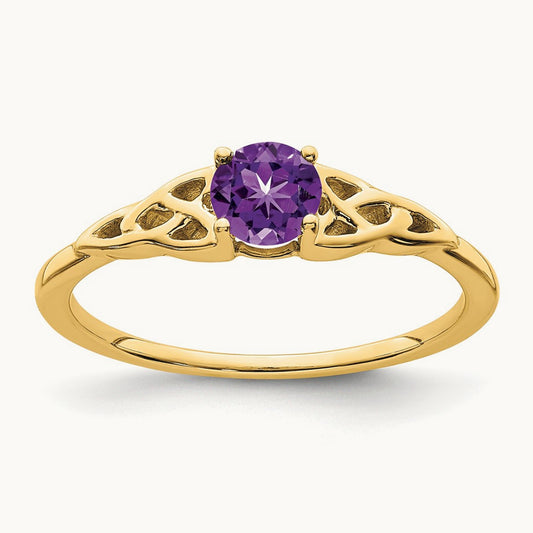 Amethyst Celtic Knot Ring — 14K Yellow Gold, 7