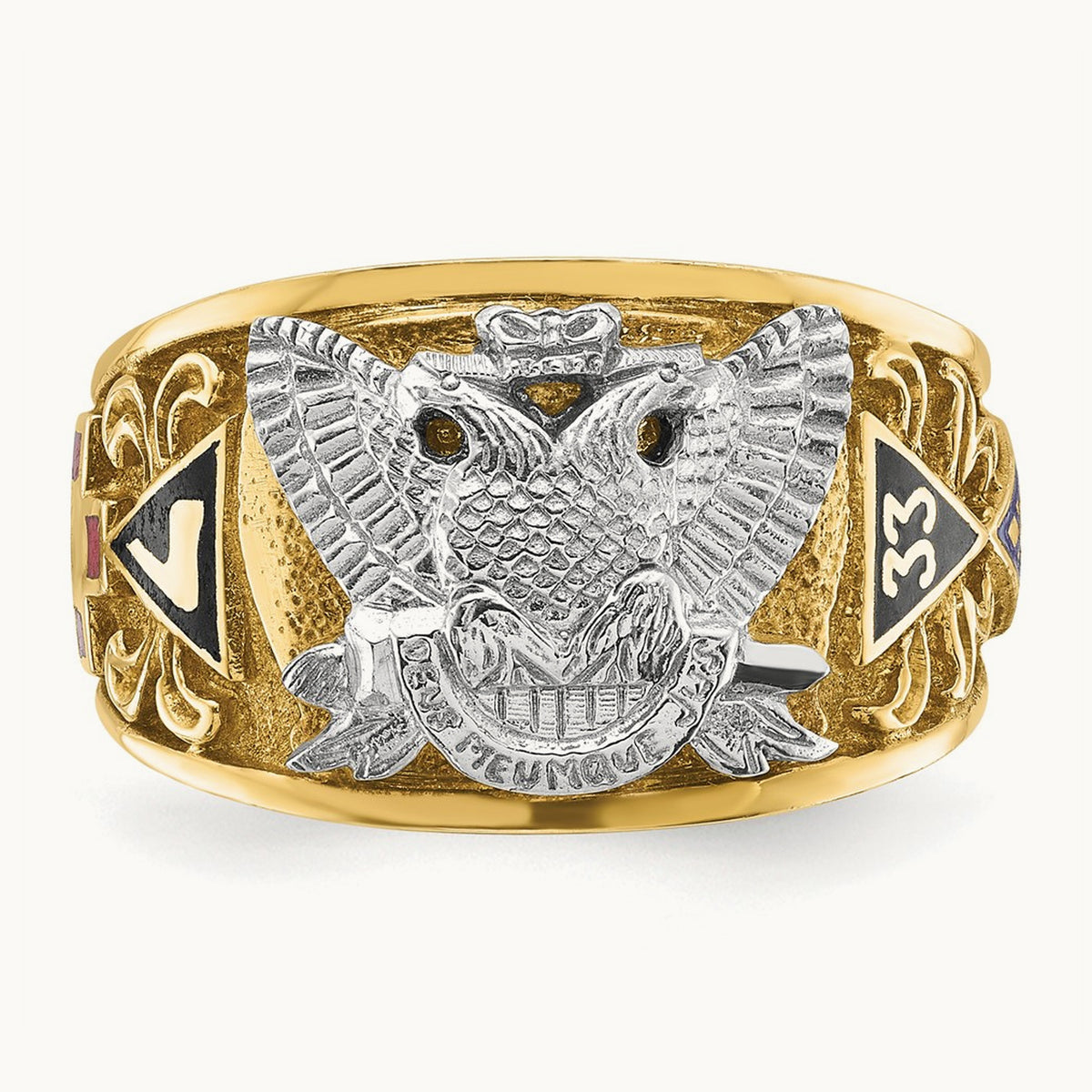 14ktt IBGoodman Men's Textured & Enameled 33rd Degree Masonic Ring