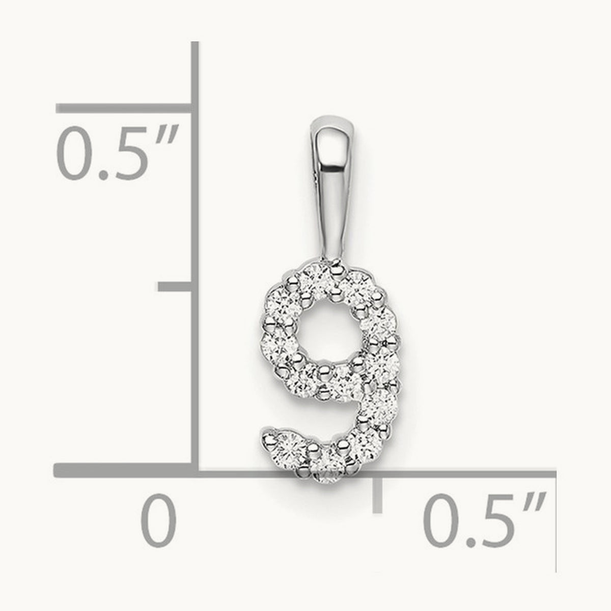 Diamond Number 9 Pendant — 14K White Gold, 13.12mm