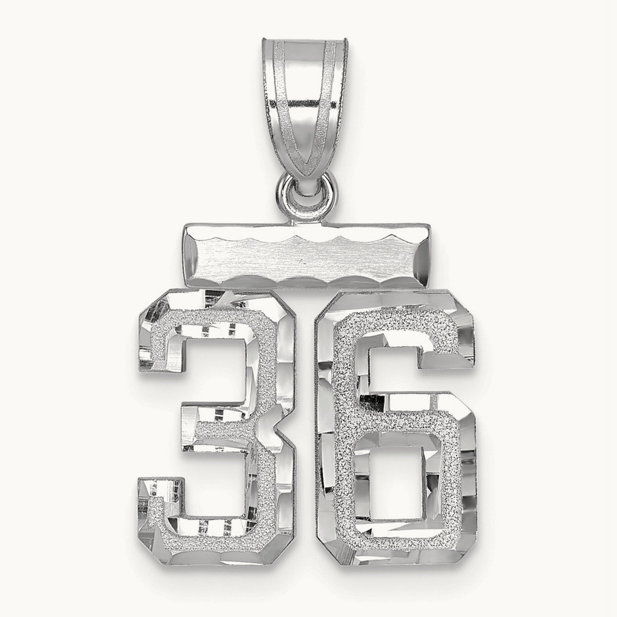 Small Brushed Diamond-cut Number 36 Charm, 14K White Gold