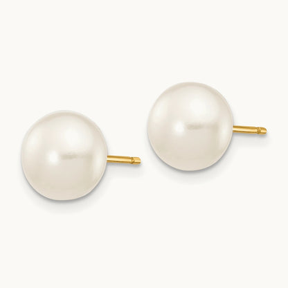 7- White Button Freshwater Cultured Pearl Stud Post Earrings, 8mm, 14K