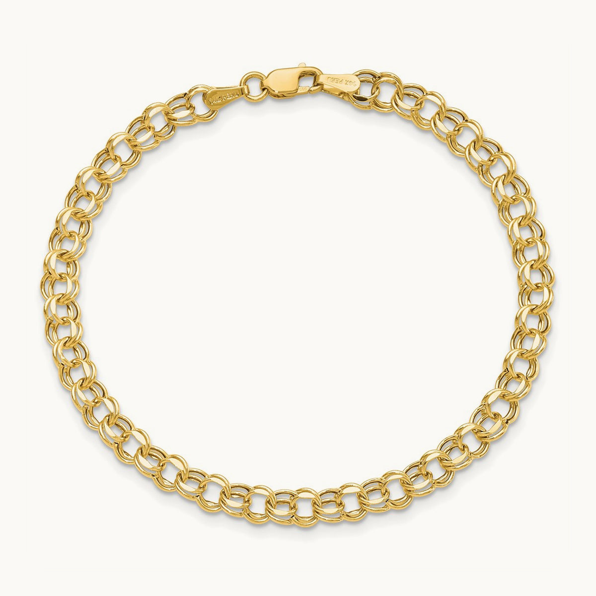 7in Hollow Double Link Charm Bracelet — 14K Yellow Gold, 4.5mm