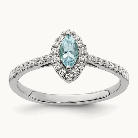 Aquamarine March Birthstone Ring, 0.20 ct tw Lab-Grown Diamond