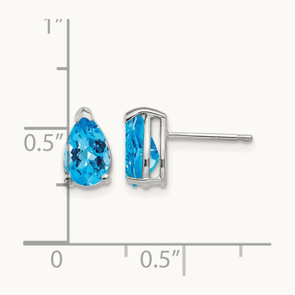 8x5mm Pear Blue Topaz Checker Earrings, 14K White Gold
