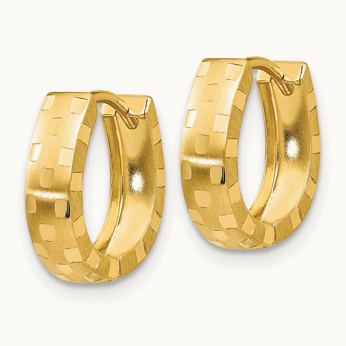 Diamond Cut Patterned Hinged Hoop Earrings — 14K Yellow Gold