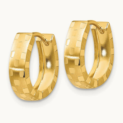 Diamond Cut Patterned Hinged Hoop Earrings — 14K Yellow Gold