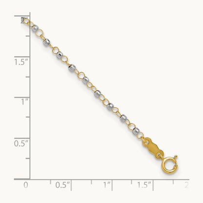 Circle Chain with Mirror Beads 9in Plus 1in Ext. Anklet, 14K Two-tone