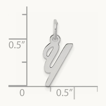 Small Script Letter Y Initial Charm, 14K White Gold