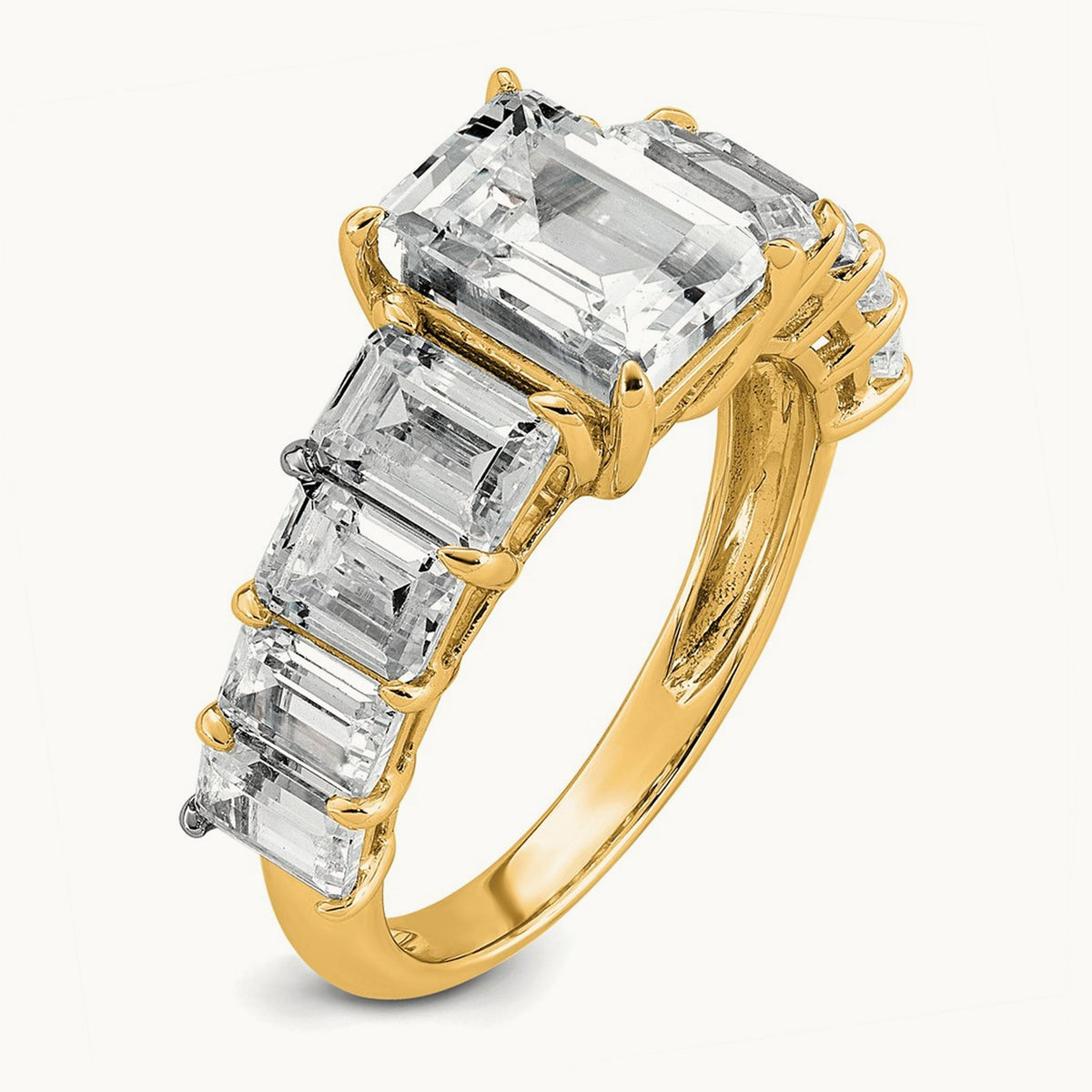 Emerald Shared Prong Engagement Ring, 5.00 ct tw Lab-Grown Diamond — 14K Yellow Gold