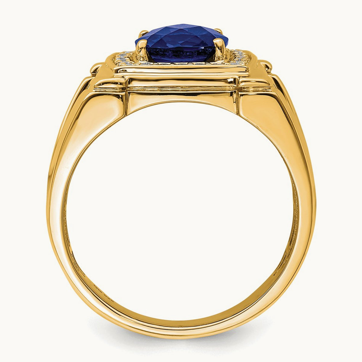 Created Checkerboard Sapphire and Diamond Mens Ring, 14K