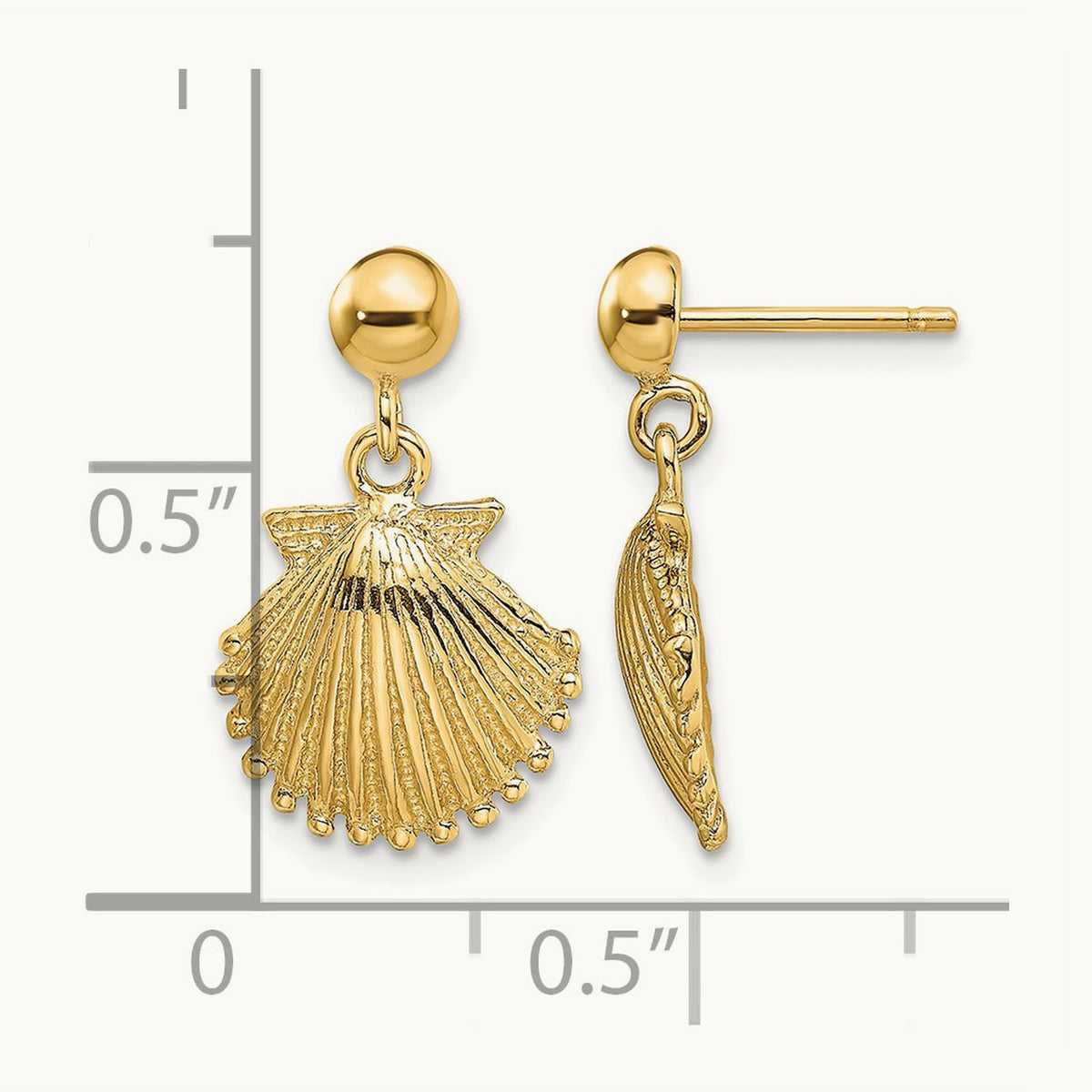 Polished Scallop Shell Dangle Earrings — 17.4mm