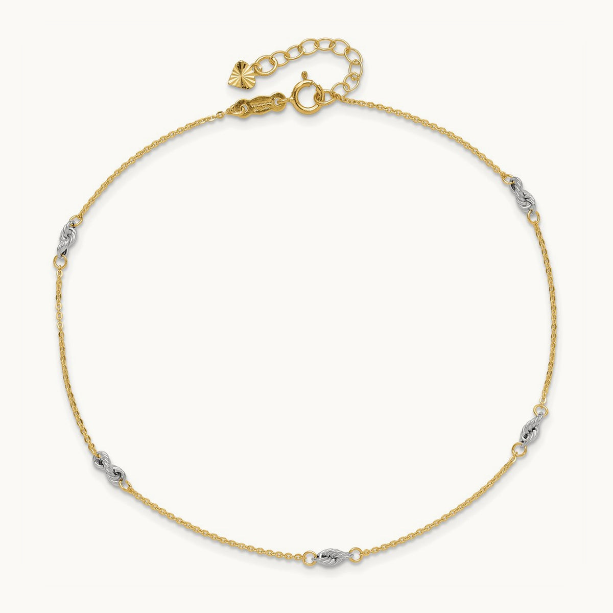 Fancy 9in Plus 1in Ext Anklet, 14K Two-tone