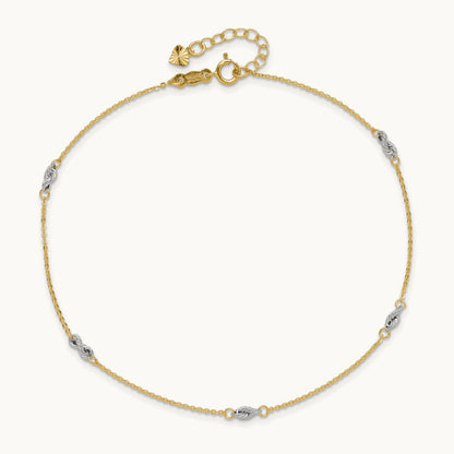 Fancy 9in Plus 1in Ext Anklet, 14K Two-tone