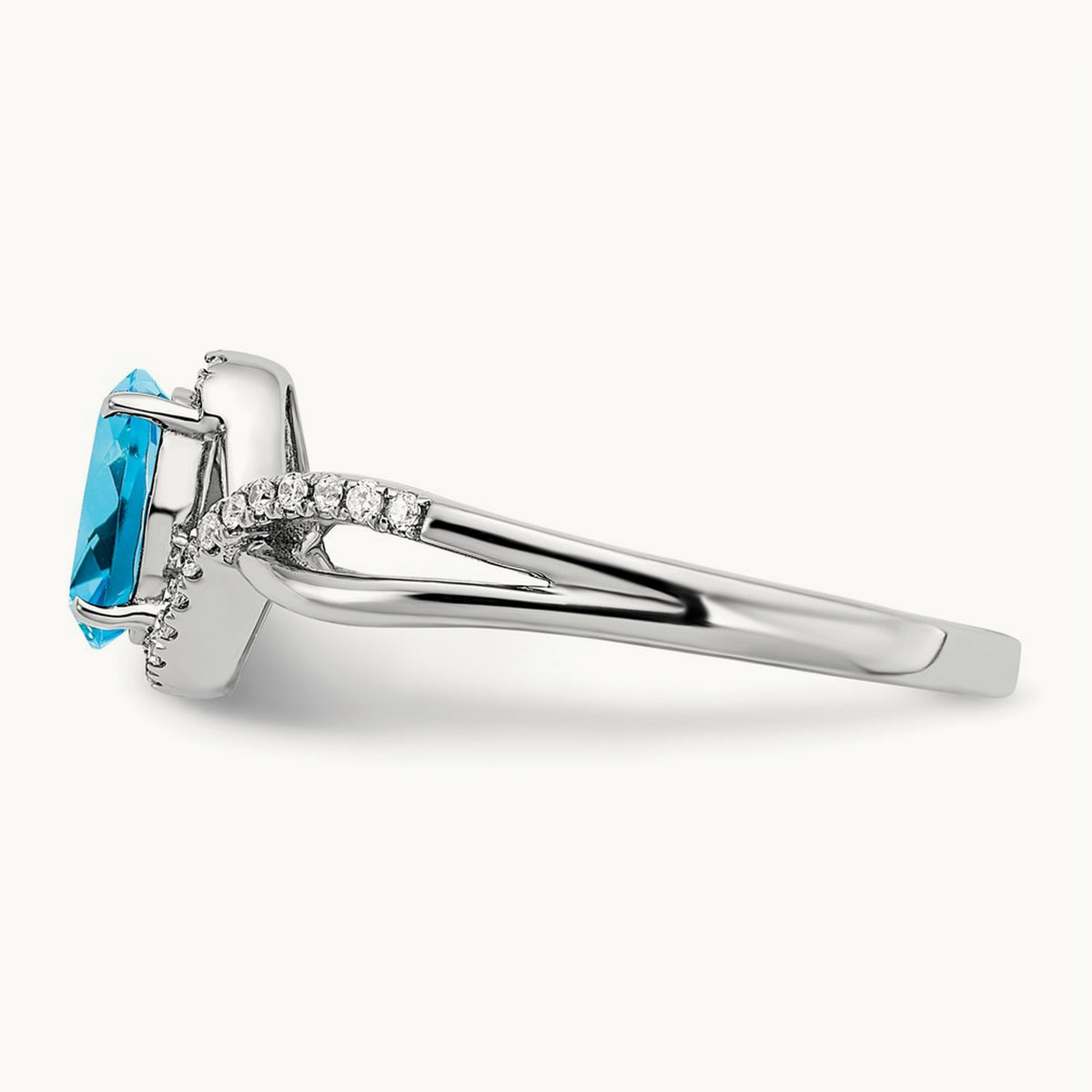 Oval Blue Topaz and Diamond Twist Ring, 14K White Gold
