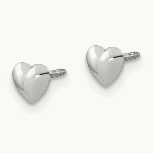 Madi K Rhodium-plated Heart Screwback Post Earrings, 14K White Gold
