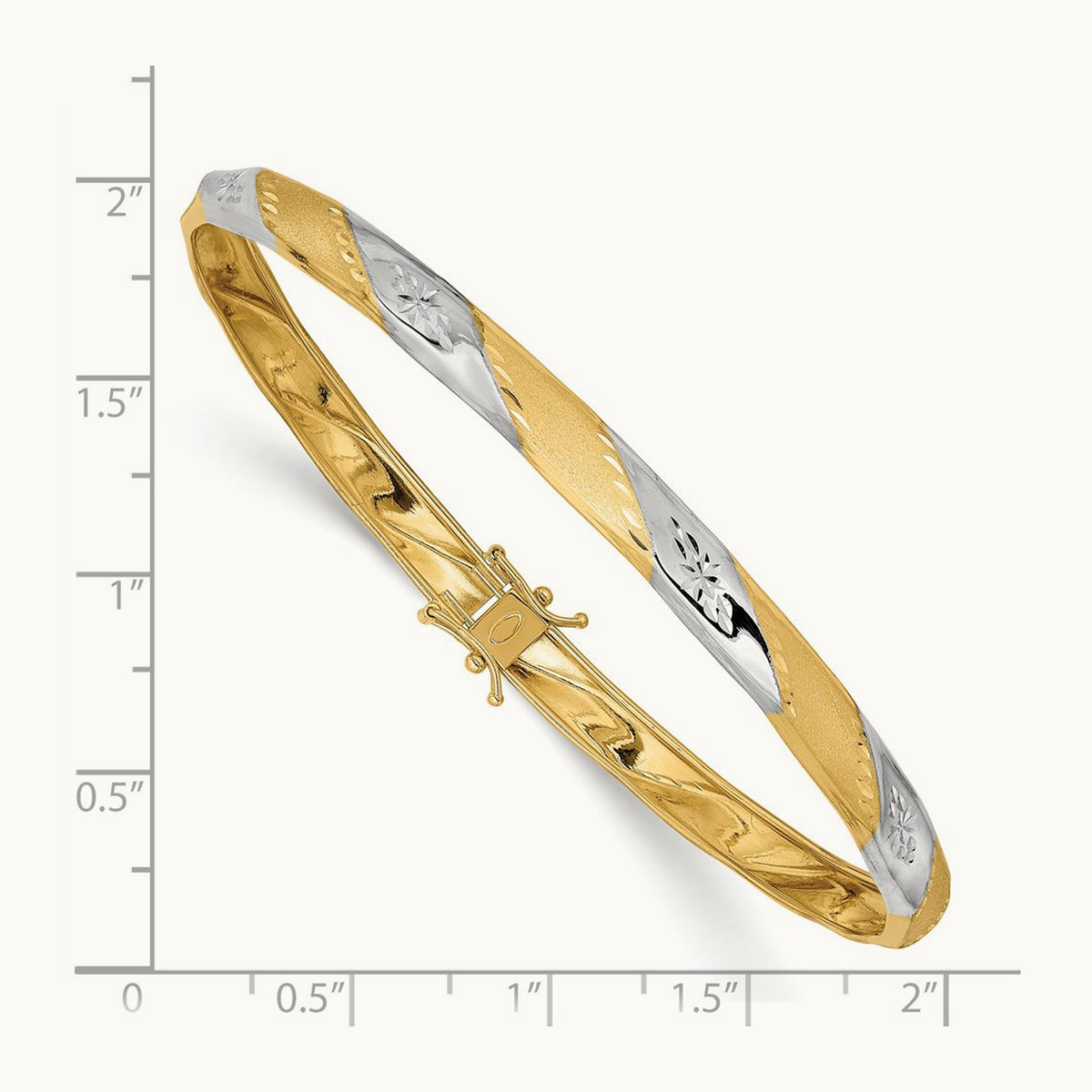 Polished Satin Diamond-cut Flexible Bangle — 14K Two-Tone Gold