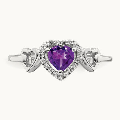 Amethyst and Diamond Heart Ring, 14K White Gold