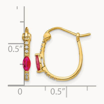 1/20ct Diamond and Ruby Oval Hoop Earrings, 14K